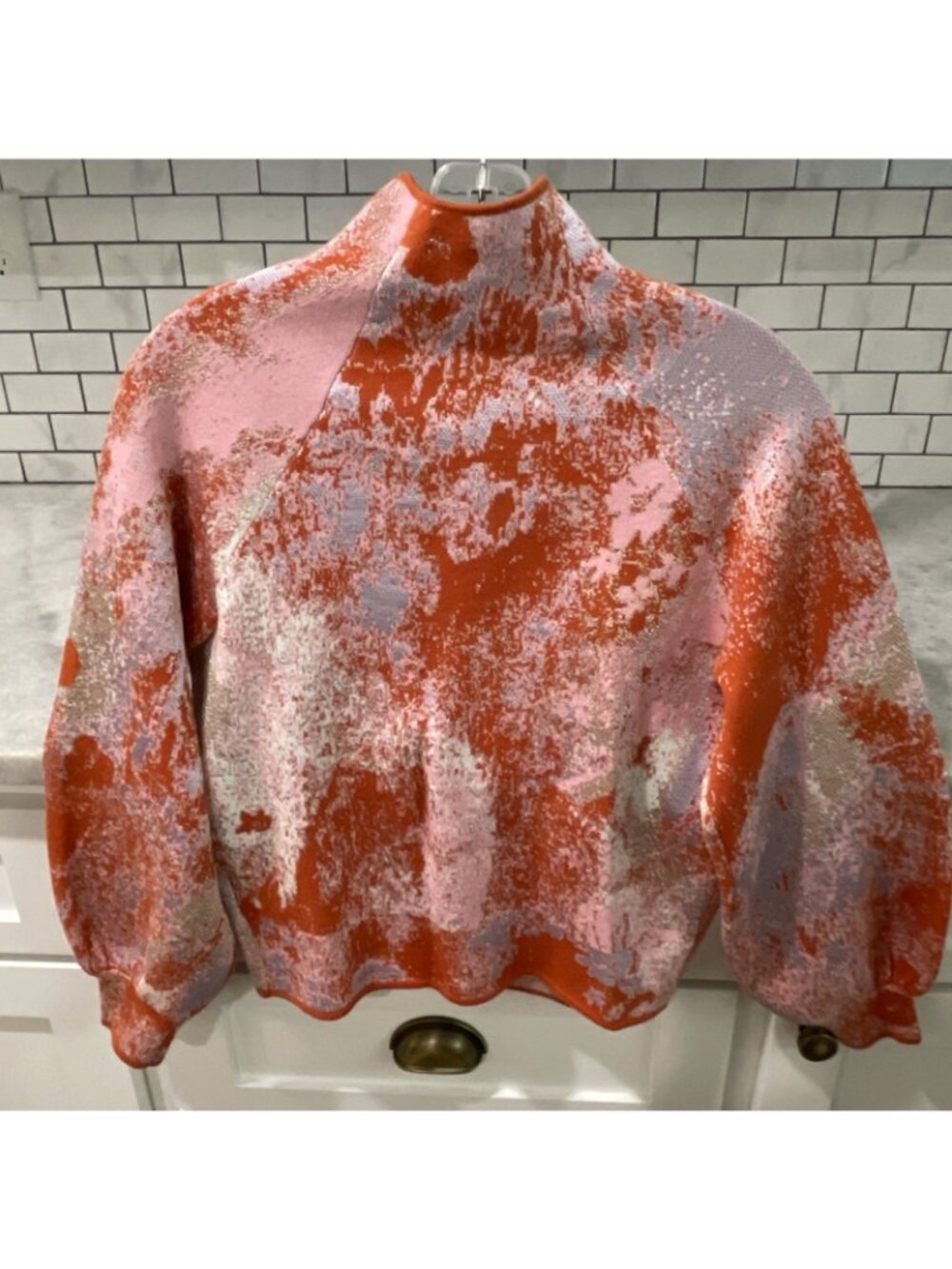 Anthropologie Beatrix Sweater Womens XS Pink Orange Pullover Mock Neck Lurex 138 - Picture 6 of 13